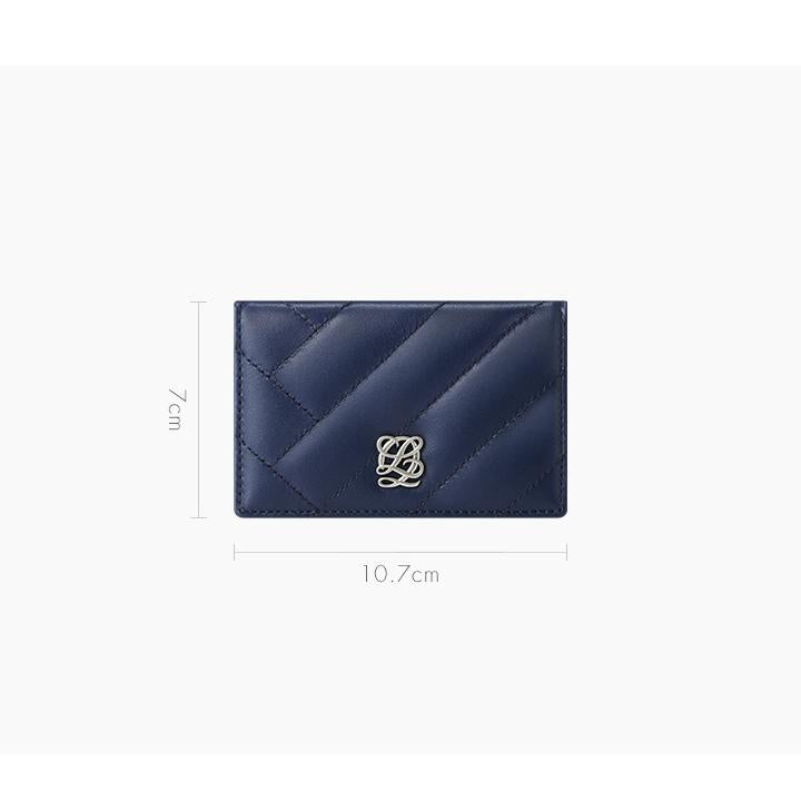 L-Quilting Leather Bi-fold Card Slim Wallet