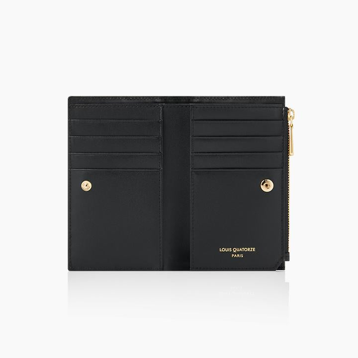 L-Quilting Leather Bi-fold Medium Zip Wallet