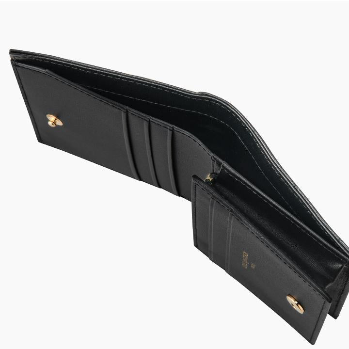L-Quilting Leather Bi-fold Half Wallet