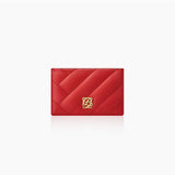 L-Quilting Leather Bi-fold Card Slim Wallet
