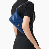 Small Chain and Quilted Leather Strap Shoulder Bag