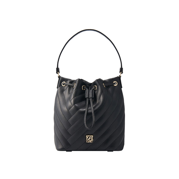 L-Quilted Leather Drawstring Bucket Bag (M)