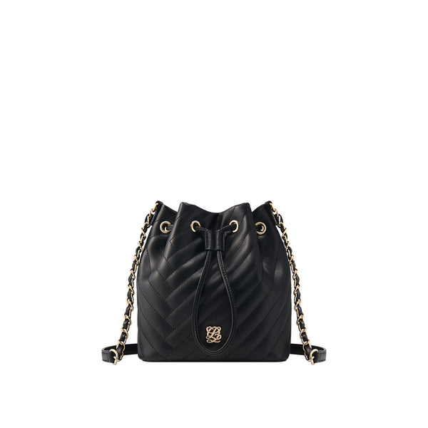 L-Quilted Leather Drawstring Bucket Bag (S)