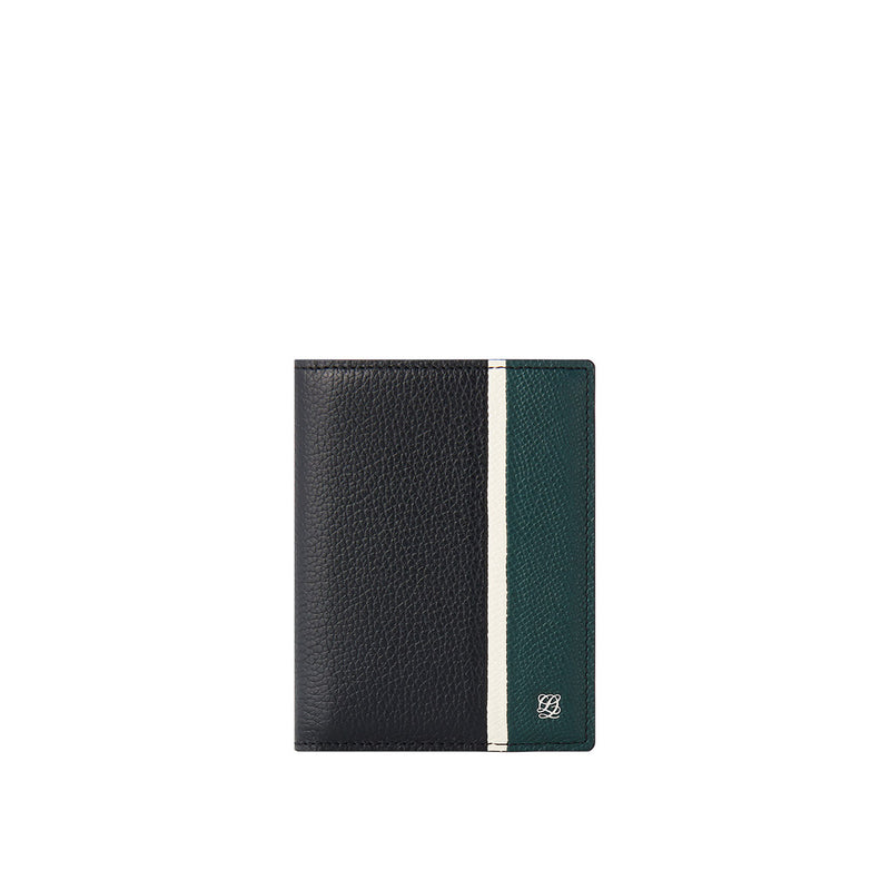Stripe point slim Leather Bifold Medium Wallet - Green