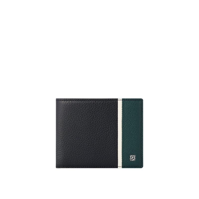 Stripe point slim Leather Bifold Half Wallet - Green