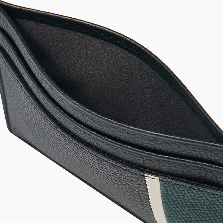 Stripe point Leather Card Holder - Green